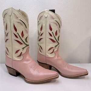 Justin Vintage Pink Floral Inlay Cowboy Western Boots 7.5